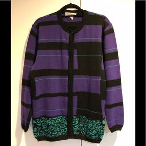 Guy Laroche Zip Up Sweater Purple Green Teal Small